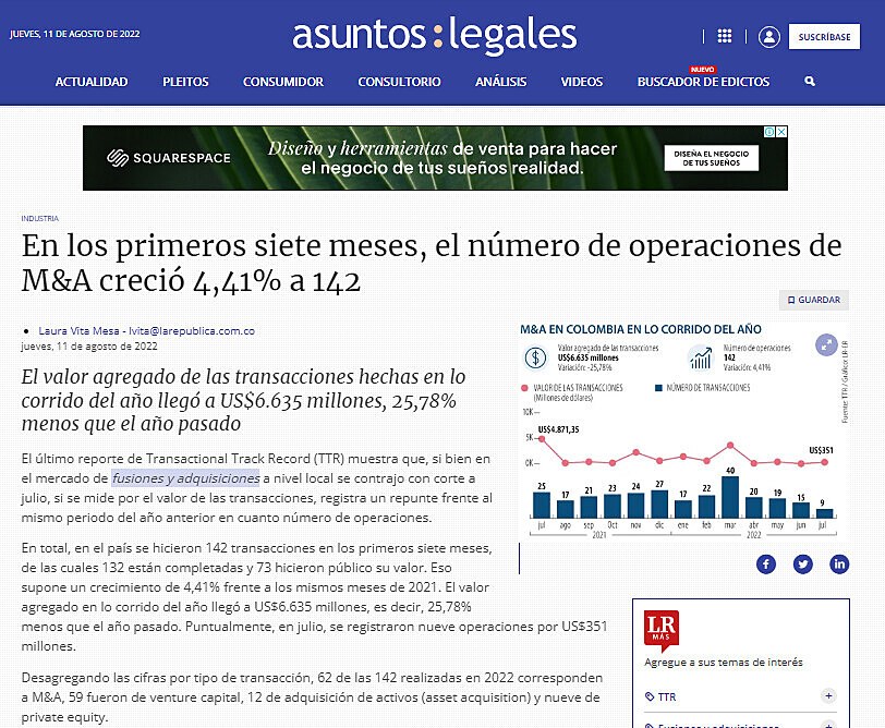 En los primeros siete meses, el nmero de operaciones de M&A creci 4,41% a 142